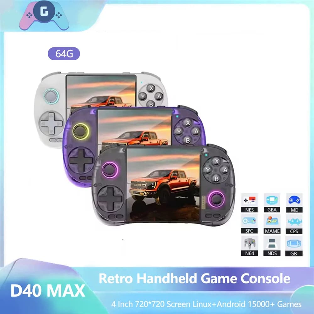 Console di gioco portatile D40 MAX Touchscreen da 4 pollici 5000mAh Sistema Android 10 Linux Film Giochi musicali