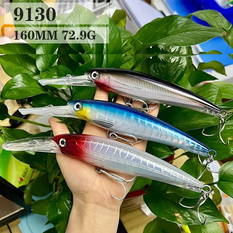 160mm 72.9g Big Game Pesante Minnow Esca da pesca a traina Immersioni profonde Trota d'acqua di mare Isca Artificiale Minnow Wobbler Esca dura 9130