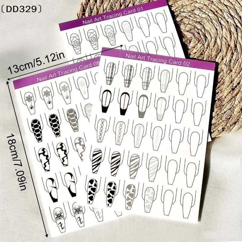 10pcs Nail Art Lines Practice Paper Drawing Painting Template Learning Book Manicure Tools UV Gel Polish Guide Access〔DD329〕