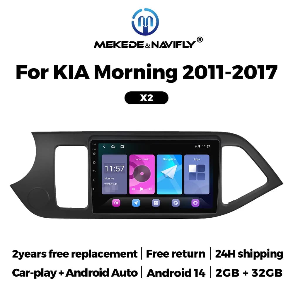 Navifly 7862S 8G + 256G Android All-in-one Car Audio For KIA Morning 2 Picanto 2011 - 2016 2017 GPS Navigation Wireless Carplay BT