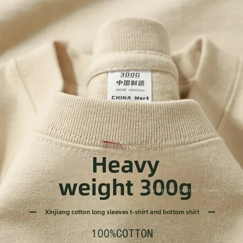 T-shirt a maniche lunghe girocollo in cotone resistente da 300 g Felpa base spessa per uomo e donna in puro cotone autunnale