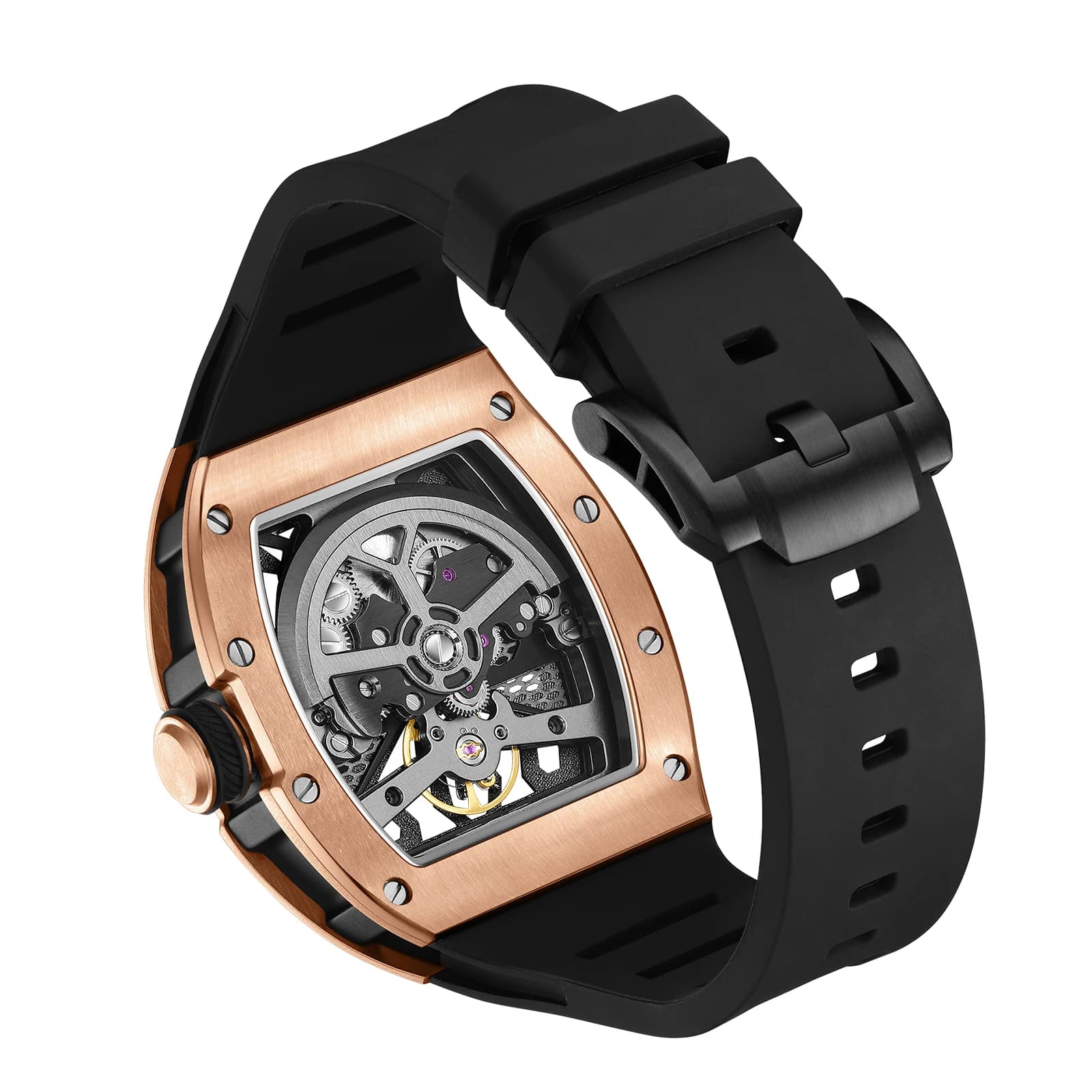 CHANCE JC-9-190G-5 Orologio Meccanico Samurai Giapponese con Tourbillon, Automatico, Cassa in Acciaio di Lusso, Quadrante Scheletrato, Orologio da Uomo
