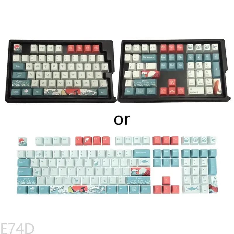 E74d 108 Keys Sea Coral Ukiyo-e Keycap Dye Sublimation Profile OEM for GH60 GK61 GK64