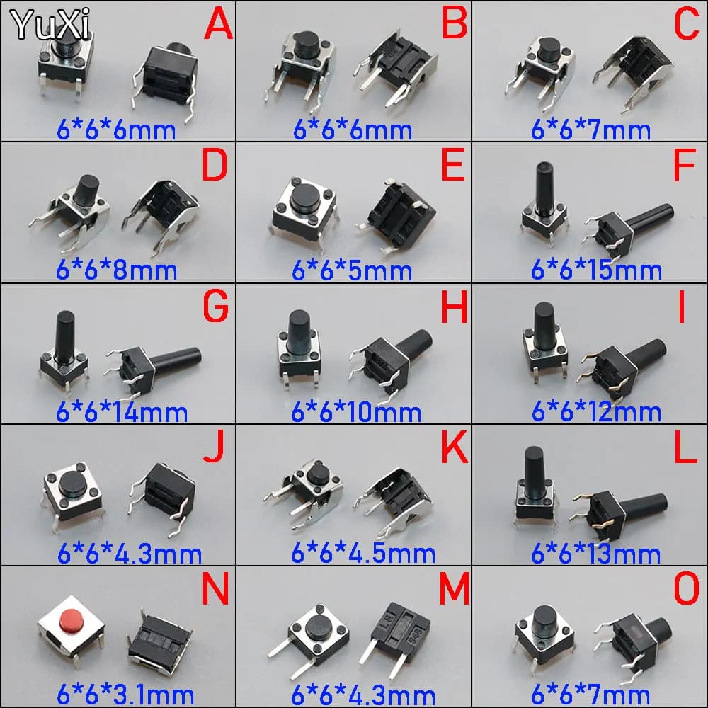 10 Pz/Lot 6*6mm Touch Switch Kit Tactile Button Switch Height: 4.3 5~13MM DIP 4P Micro Switch 6x6 Key Switch For Arduino