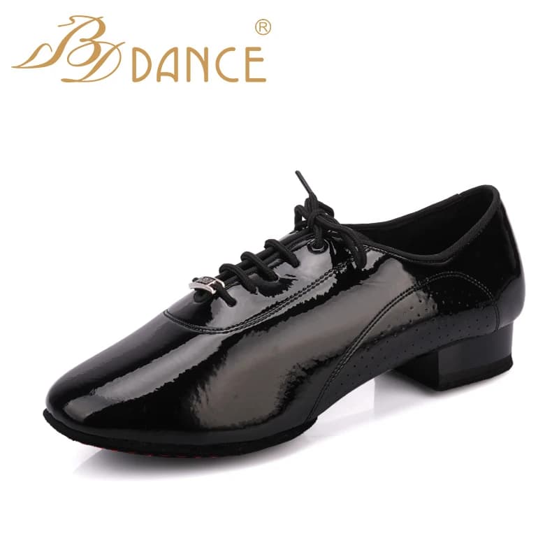 Scarpe da ballo latino moderne da uomo Pelle bovina Suola a due punti Panno Oxford Modello a griglia Borsa per calzini traspirante inclusa TOP BDDANCE309
