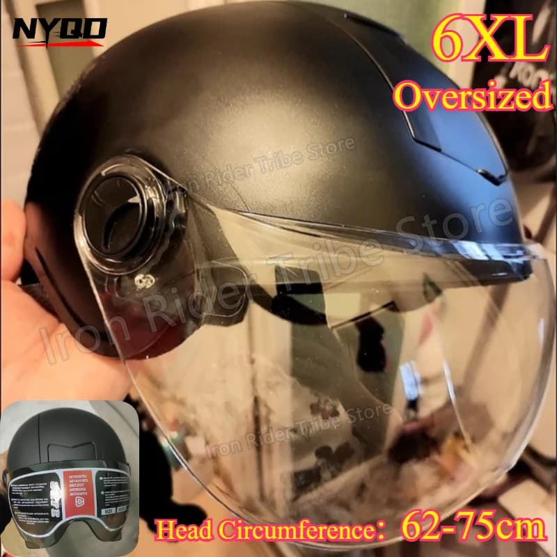 Large Head Half Helmet 62-72cm, Motorcycle Electric Bike Helmet with Sun Visor, Summer Breathable Open Face Helmet for Men Women