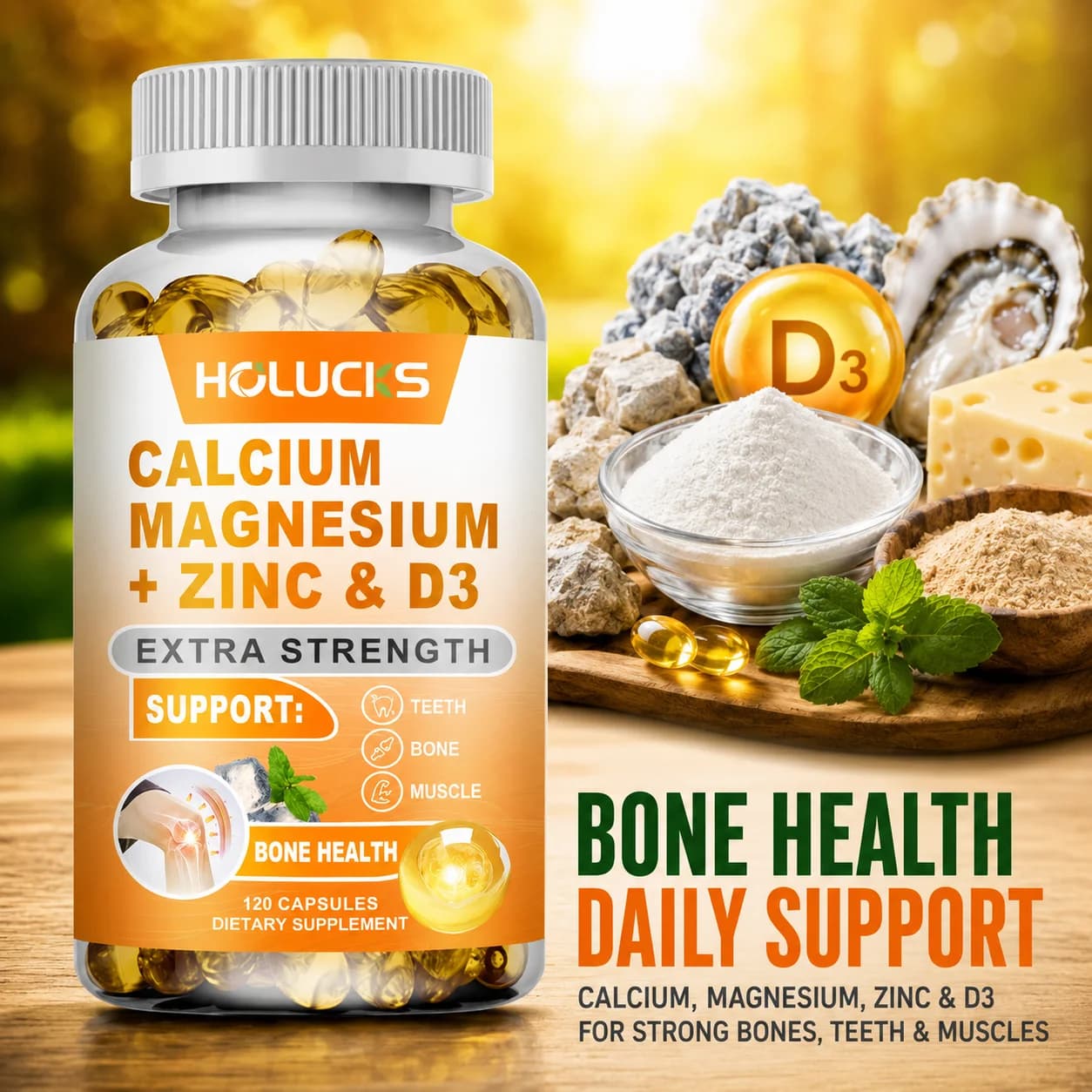 Pure Calcium Magnesium Zinc + D3 Supplement, for Osteoporosis Prevention, Bone Density & Joint, Restful Sleep, Vitality, Non-GMO