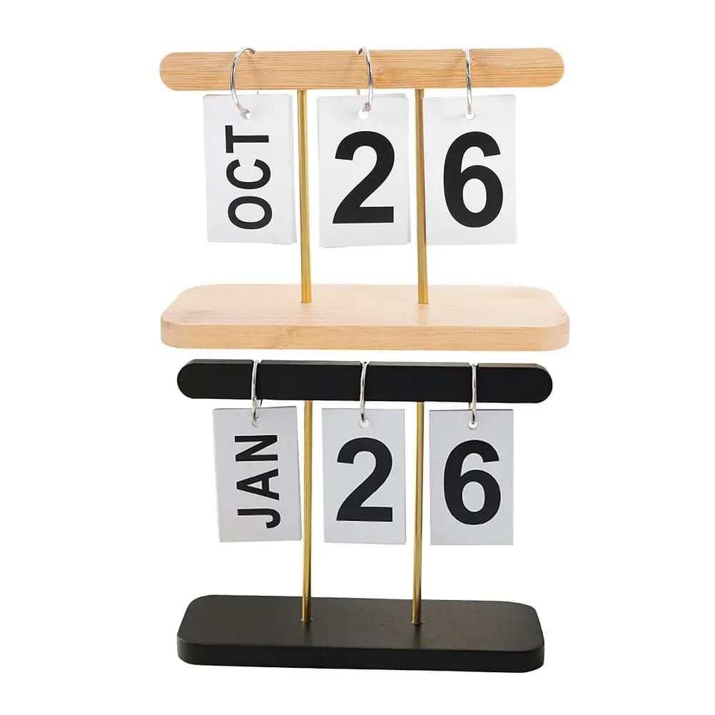 Calendario Perpetuo da Scrivania in Legno, 2 Pezzi, Stile Rustico, con Data Visibile, Organizzatore da Tavolo per Ufficio e Casa