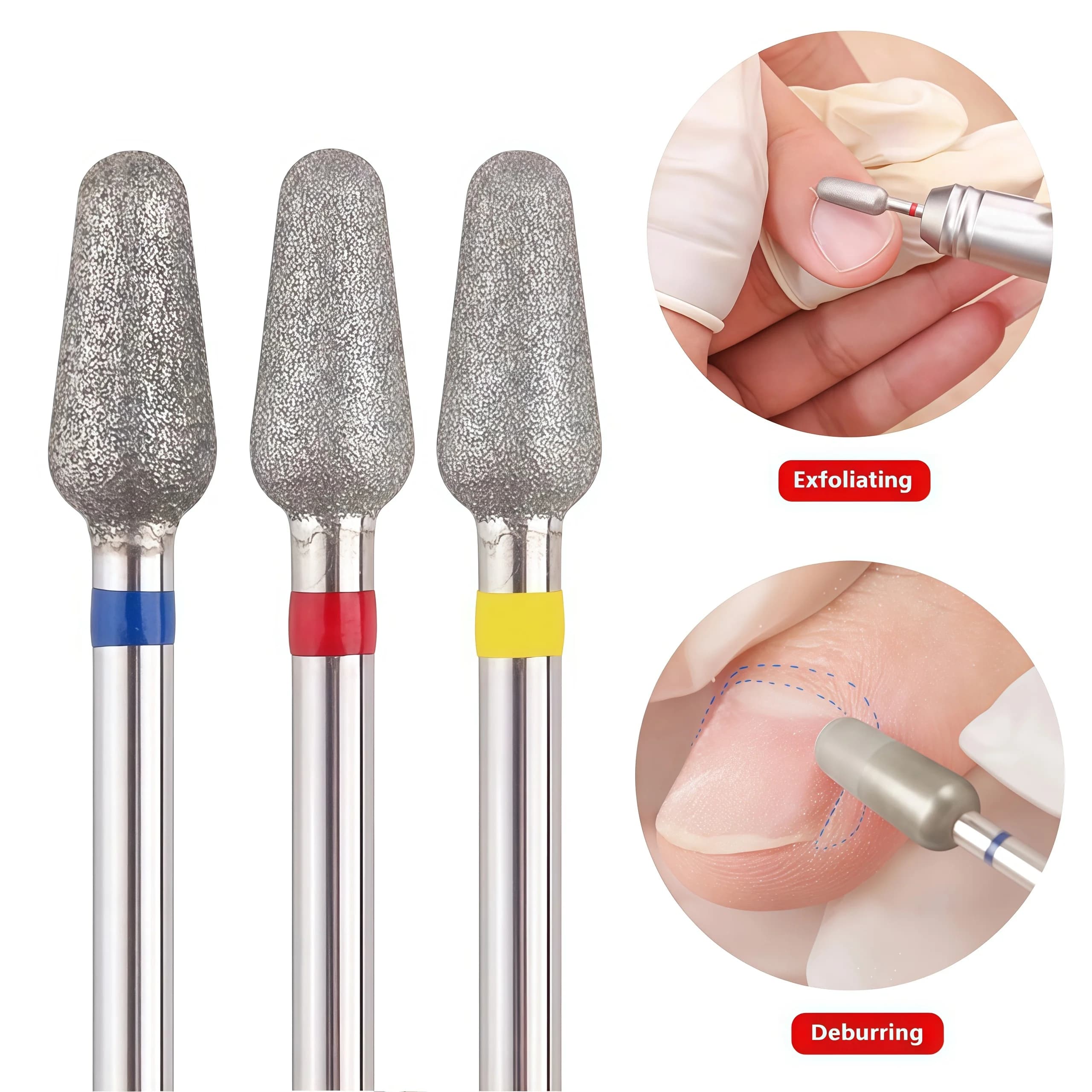 Testina diamantata per lucidatura unghie da 1/2/3 pezzi, adatta per rimuovere il gel e le cuticole, strumento per lucidatura unghie, strumento per manicure e pedicure