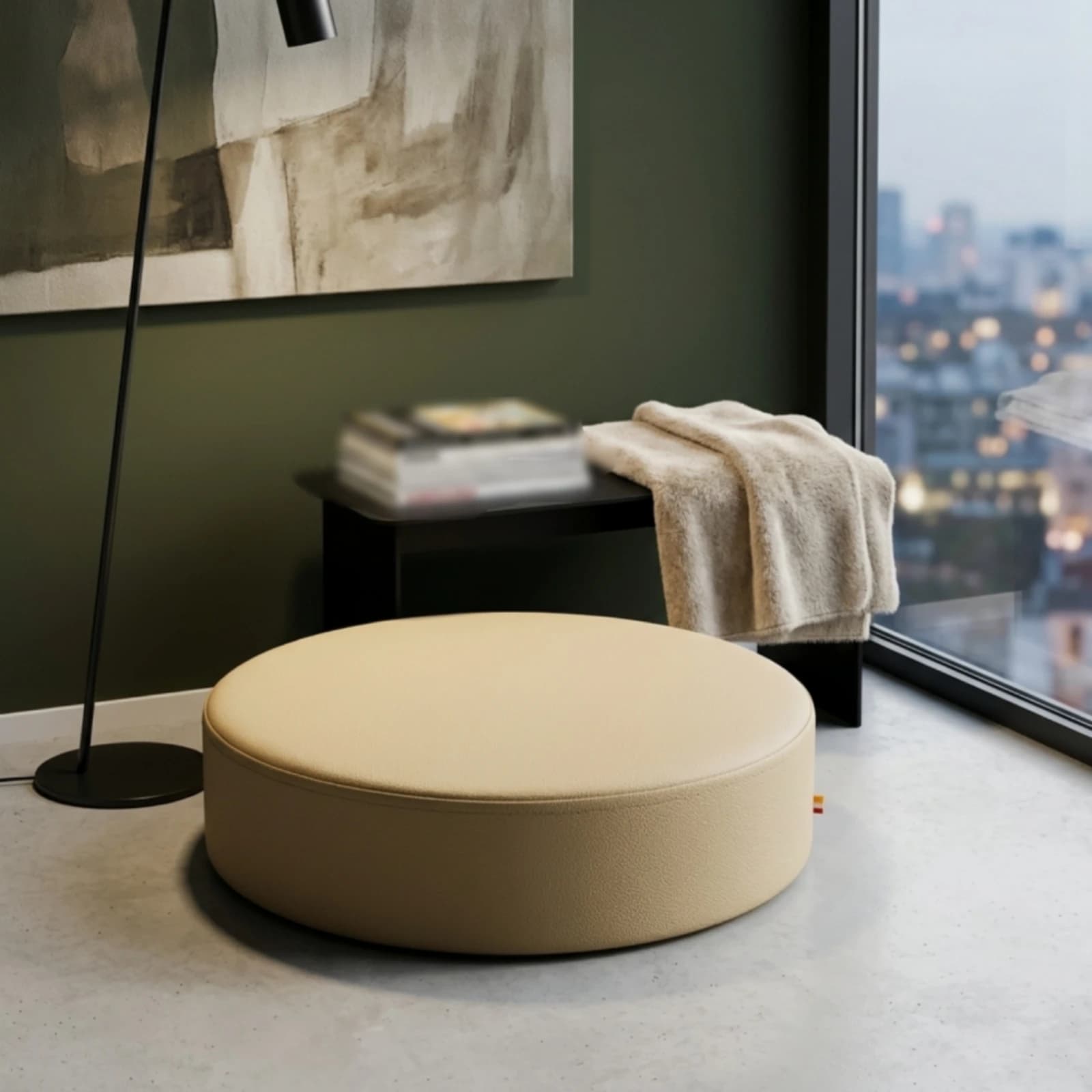 Round Leather Seat Pad Easy to Clean Thick Sponge Stool Pad Round Meditation Pad Non-Slip Floor Pillow for Office, Patio