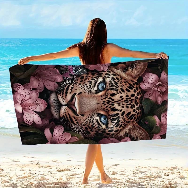 Telo Mare Leopardato, Stampa Leopardo Occhi Blu, Microfibra ad Asciugatura Rapida, Oversize per Spiaggia, Piscina, Viaggi, Regalo per Lei, Amante degli Animali