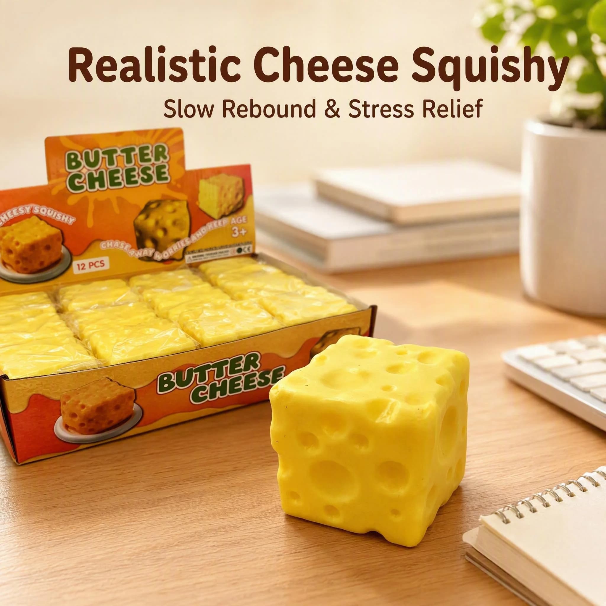 Cheese Shaped Squishy Slow Rising Fidget Toy Soft PU Stress Relief Squeeze Toy Desktop Decor for Adults Kids