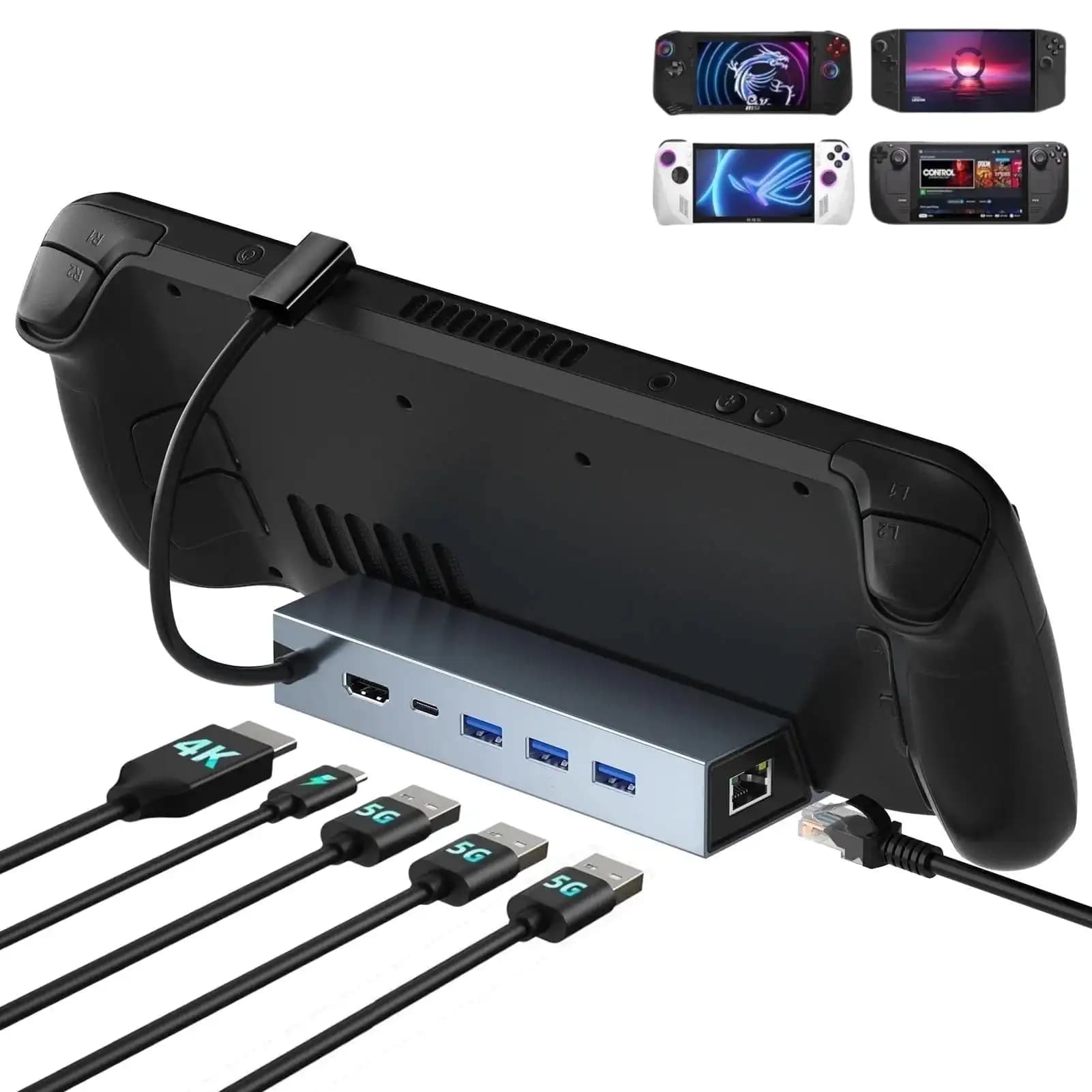 Docking station 6 in 1 for Steam Deck/ROG Ally USB C Dock with HDMI 4K UHD 100Mbps RJ45 Ethernet 3 USB 2.0 and PD 100W