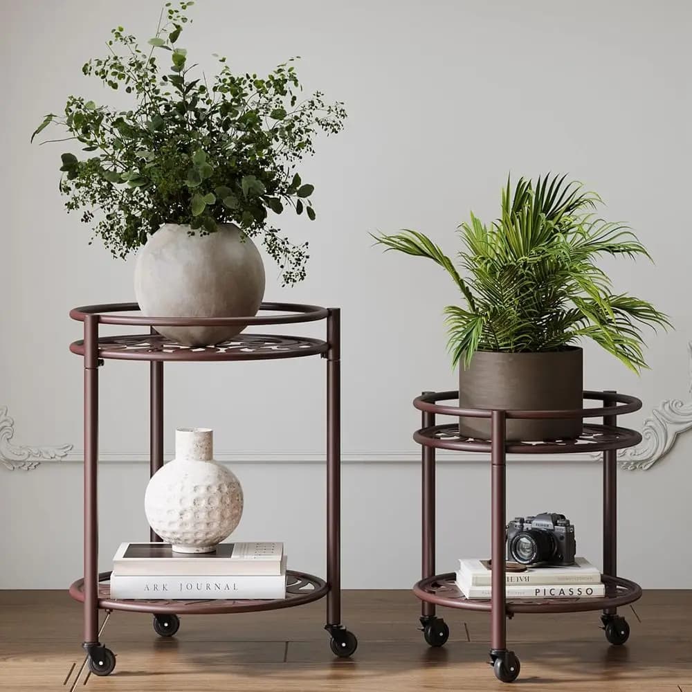 2-level plant support, metal, 2 sizes: 9 and 11, for interior/external, mobile pot holder, capacity 165 pounds, 2 pack