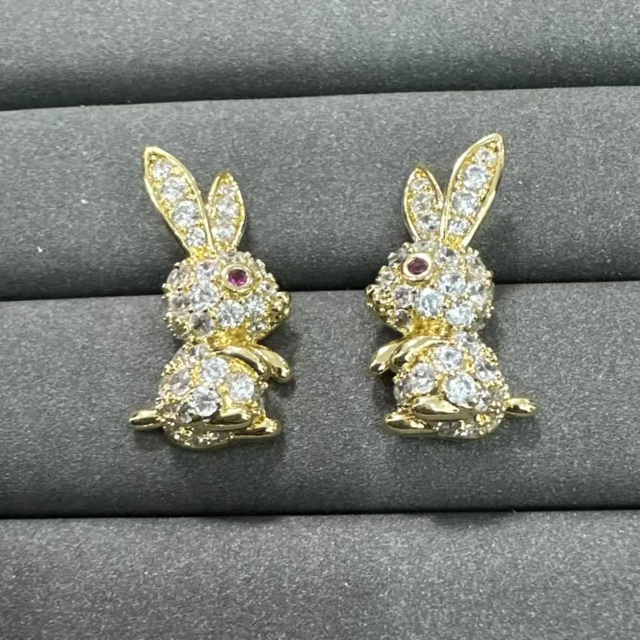 cute rabbit stud earrings for girls women sweet jewelry silver gold plated bunny earrings