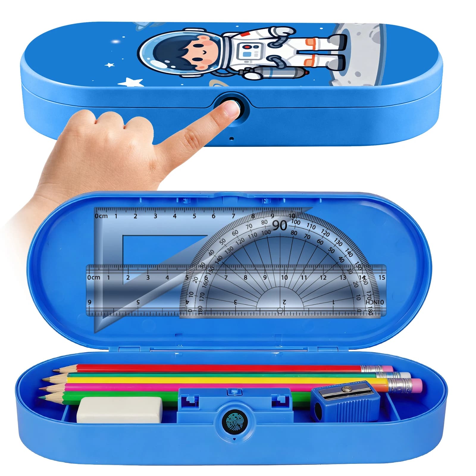 Astuccio con Serratura Biometrica, Grande Capacità, Portatile, per Studenti, Scatola Portaoggetti per Cancelleria, per Bambini e Ragazzi