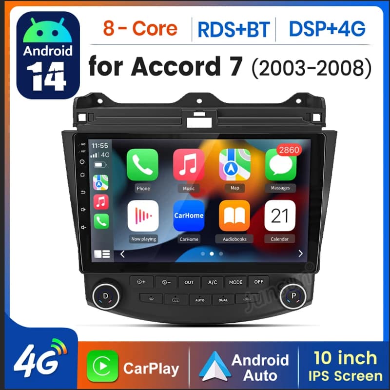 AWESAFE AI 4G LTE Wireless CarPlay Android Auto Autoradio Per Honda Accord 7 2003 2004 2005 2006 2007 GPS Navi BT DSP RDS FM