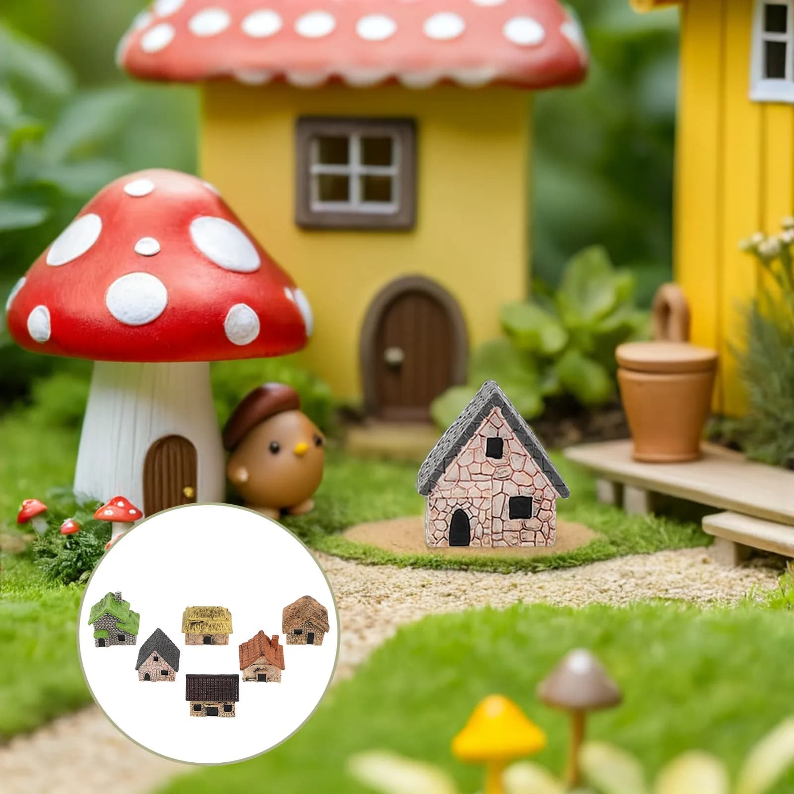 18 Pezzi Casette in Resina per Micro Paesaggi, Ornamenti Miniatura a Forma di Casa di Paglia per Bonsai Fai da Te, Vasi per Piante e Decorazioni per Giardini delle Fate