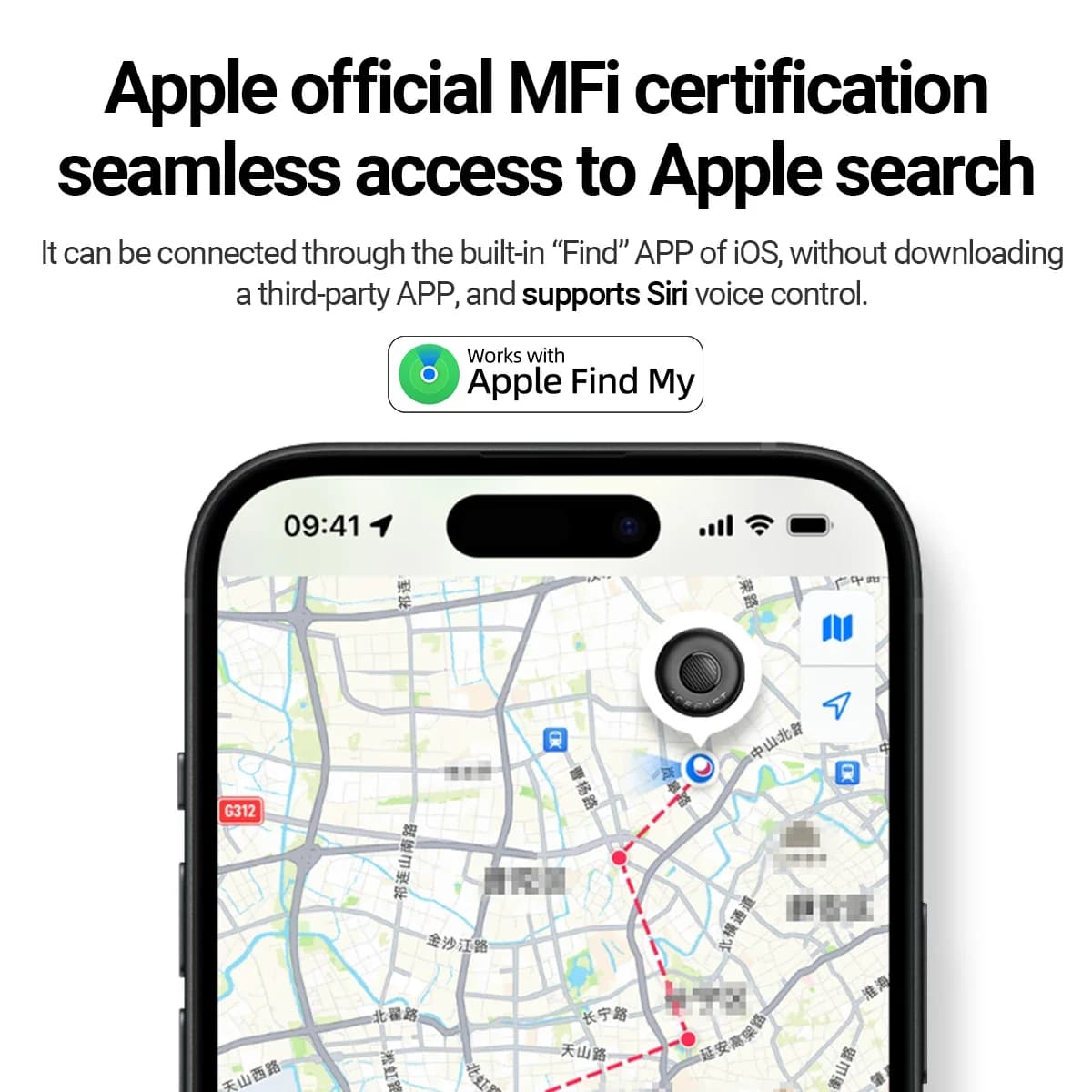 Localizzatore Smart Keychain con certificazione Apple MFI per Apple Find My, dispositivo anti-smarrimento per animali domestici, anziani, bambini, portafogli/biciclette/auto.