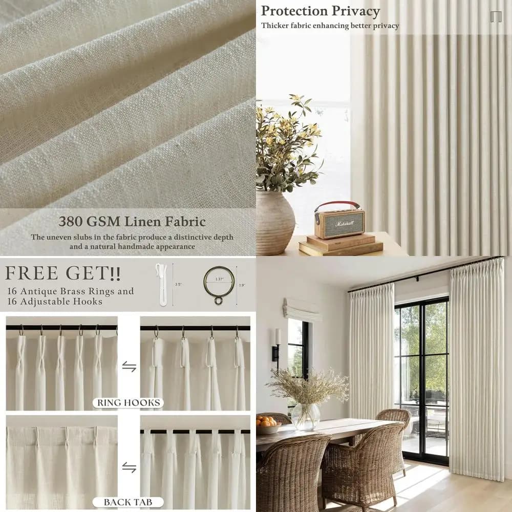 Tende in Lino Beige 102 per Soggiorno, Plissettate a Pieghe, Filtraggio Luce, Set 2 Pannelli per Porta Scorrevole