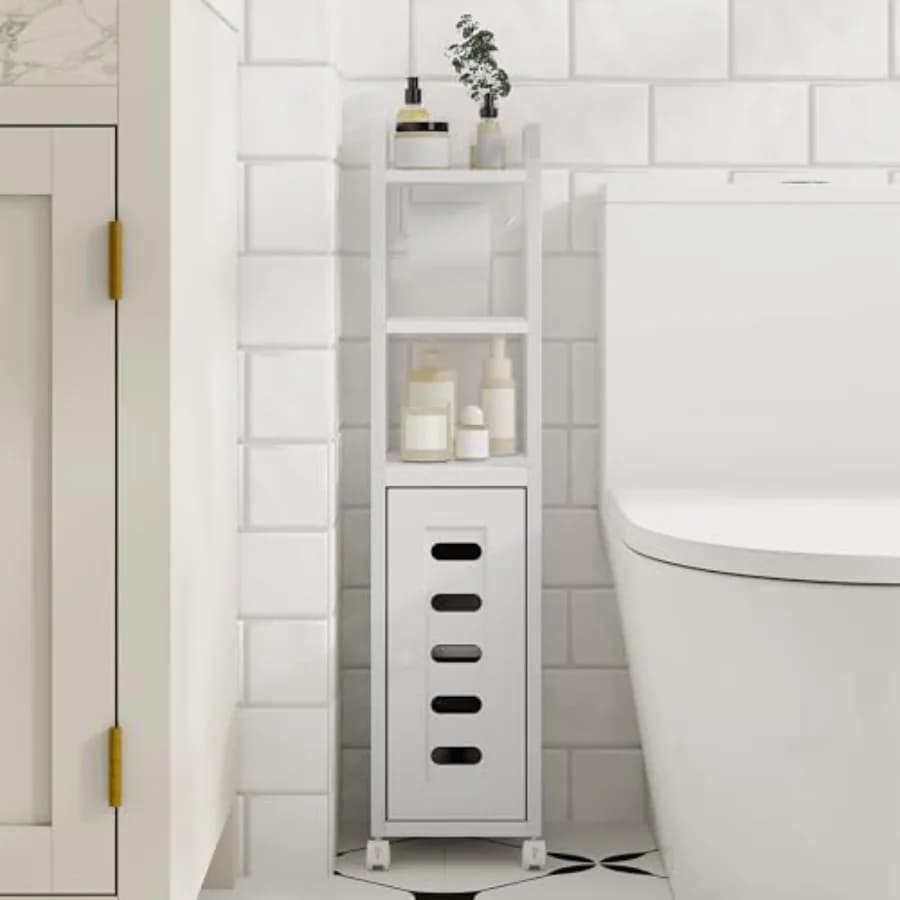 Mobiletto portaoggetti per bagno - Portarotolo di carta igienica piccolo con 4 ruote, organizer da bagno regolabile