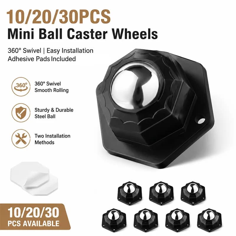 Mini Caster Wheels Set, 10/20/30PCS 360° Swivel Furniture Wheels with Adhesive Mounting Pads and Screws, Small Rollers for Cabinets, Storage Boxes and Home DIY