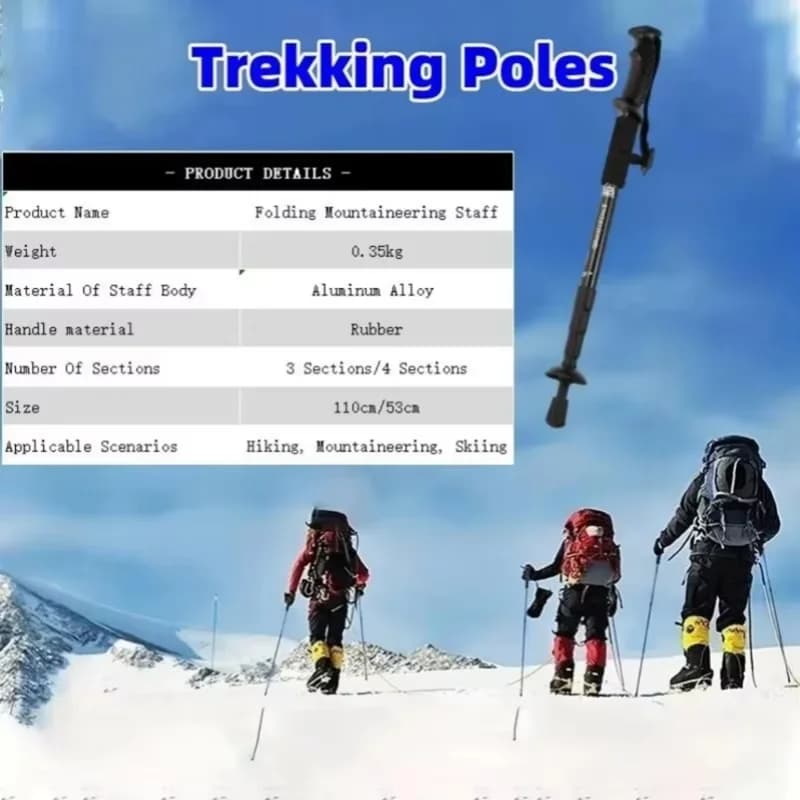 Telescopic and folding trekking poles for mountaineering, suitable for outdoor camping, mountaineering, excursions and short trips