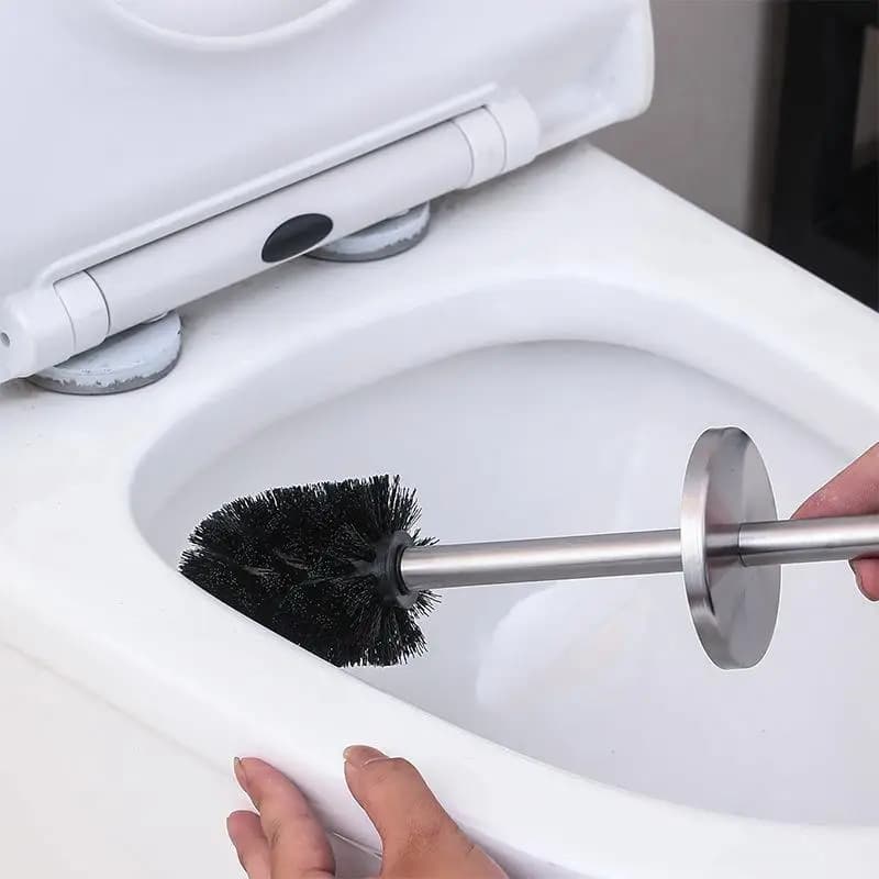 Set Spazzola WC in Acciaio Inox Dorato con Base, Strumento per la Pulizia del Bagno, Spazzola WC Rotonda, Articolo per la Casa