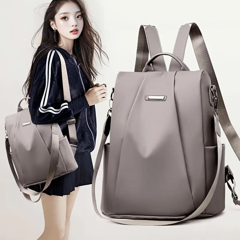 "Large Capacity Lightweight Korean Backpack – Soft Shell, Gold Hardware, Front Zip, Adjustable Strap, Travel/School/Office"
