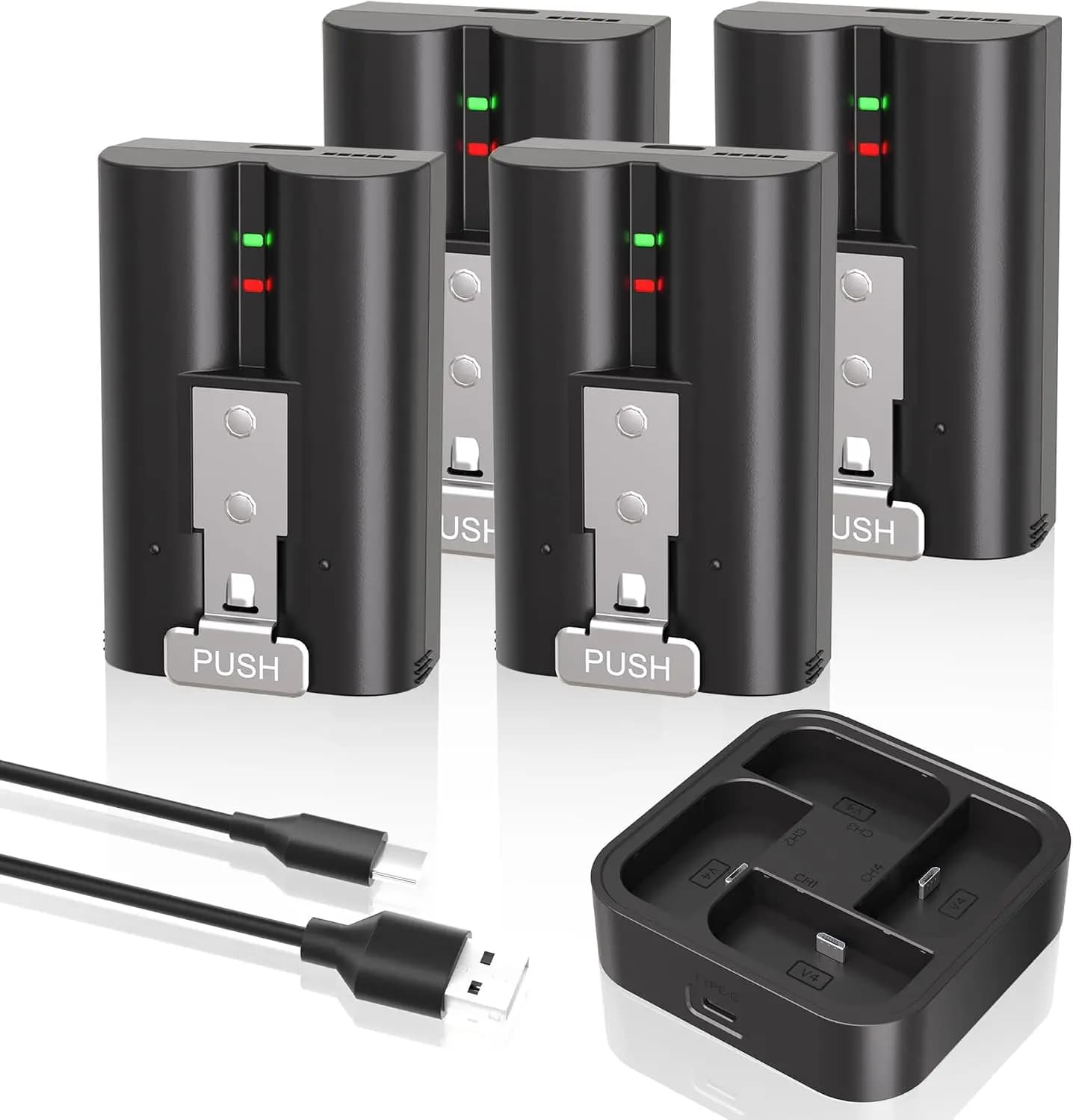 4-Pack Rechargeable 7200mAh Replacement Batteries for Video Doorbells & Security Cameras, Featuring a Rapid Charging Dock with 4 Slots