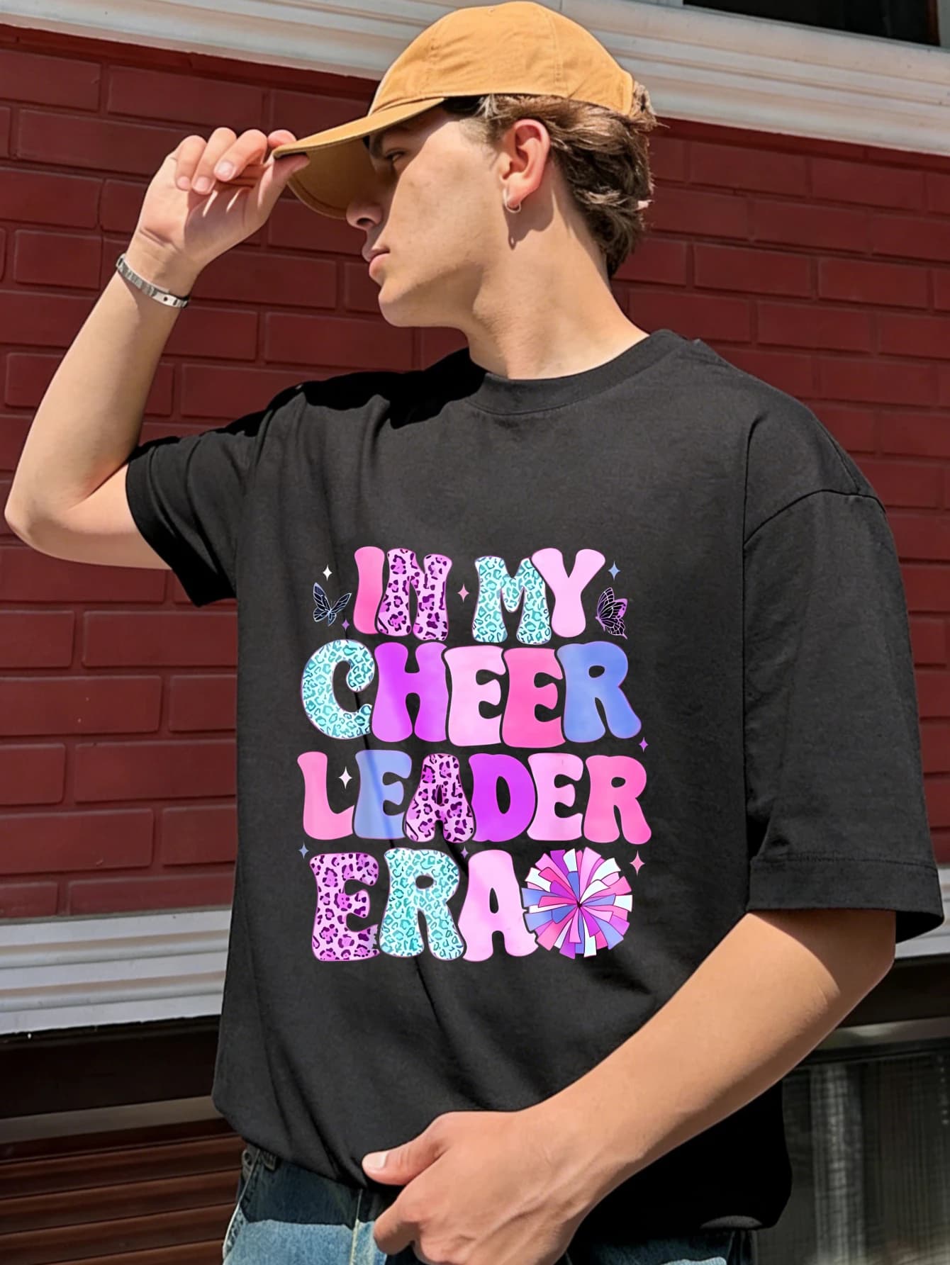 T-shirt da uomo oversize in cotone stampato con grafica IN MY CHEER LEADER ERA - Maglietta casual estiva a maniche corte, regalo per lui