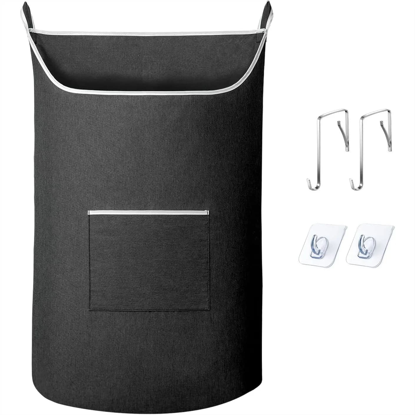 XL Hanging Laundry Hamper Bag with Large Opening for Dirty Clothes, Heavy Duty 36x22 Inch Storage Bag for Bedroom Door (Black)