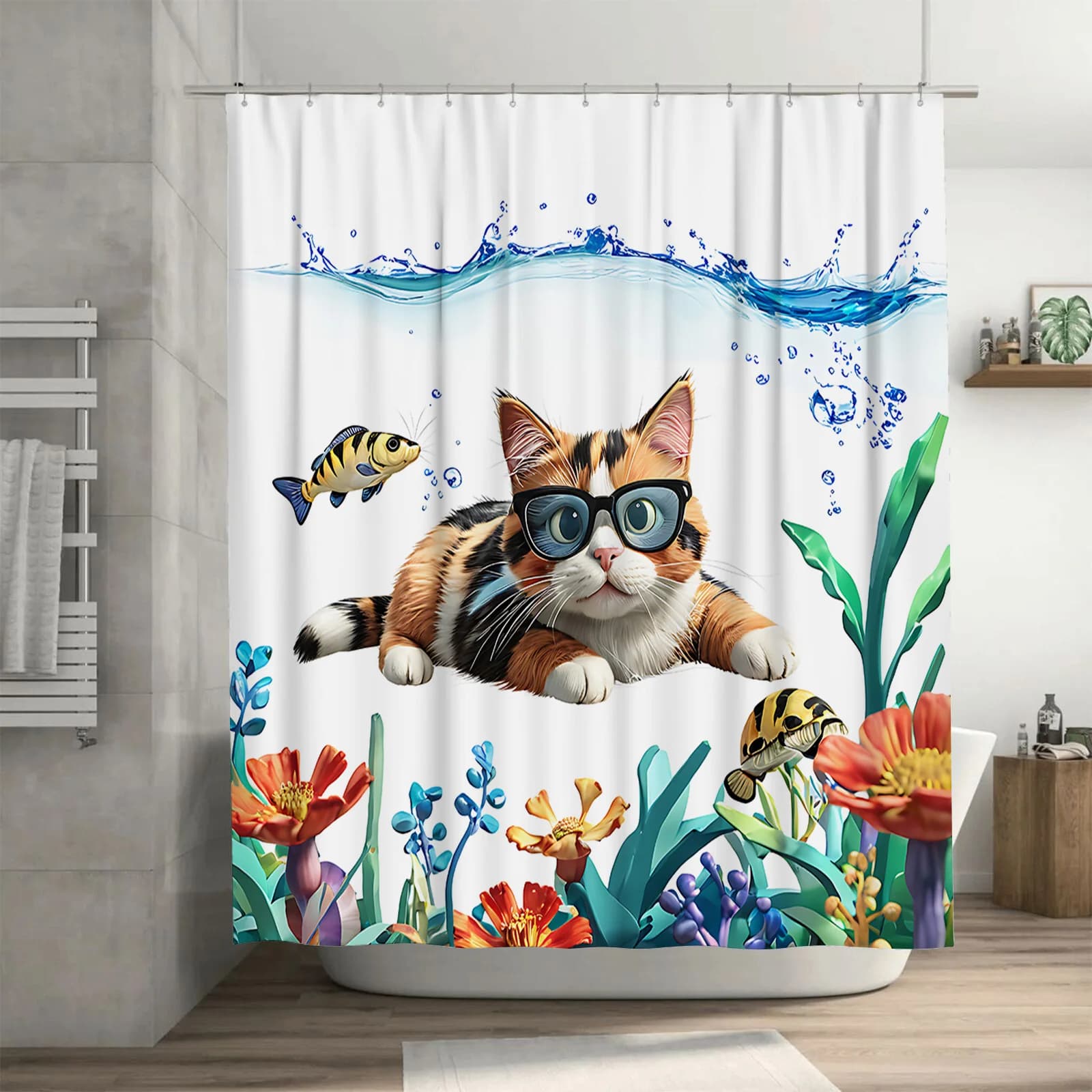 Simpatico tenda da doccia per gatti per l'arredamento del bagno: design con animali divertenti, impermeabile per uso domestico, facile da pulire e mantenere facile da pulire