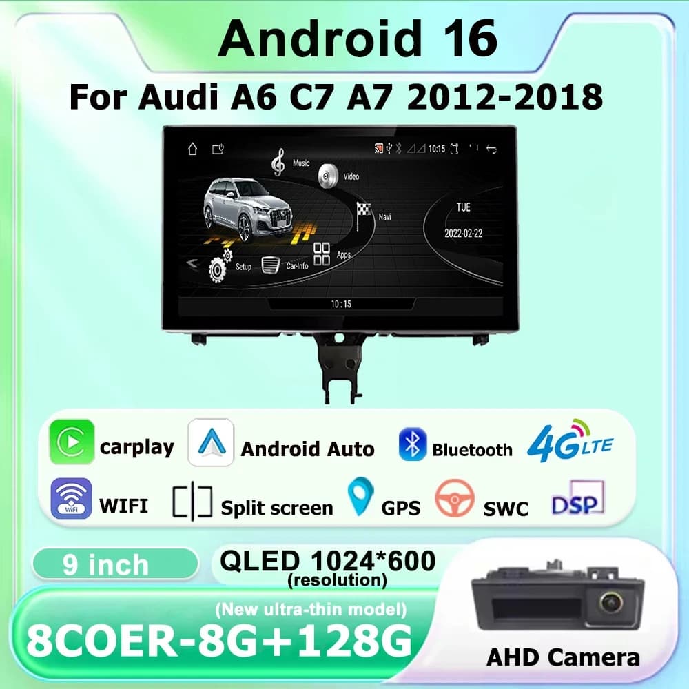 9 pollici Per Audi A6 A7 C7 RS6 RS7 S6 2012-2018 Android 16 Lettore Autoradio Multimediale Stereo Carplay Auto GPS di Navigazione BT