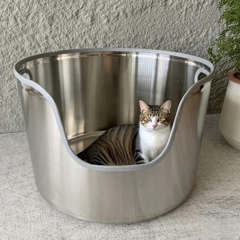 Contenitore per lettiera per gatti in acciaio inossidabile contenitore aperto semi-chiuso rinforzato a prova di spruzzi di grandi dimensioni