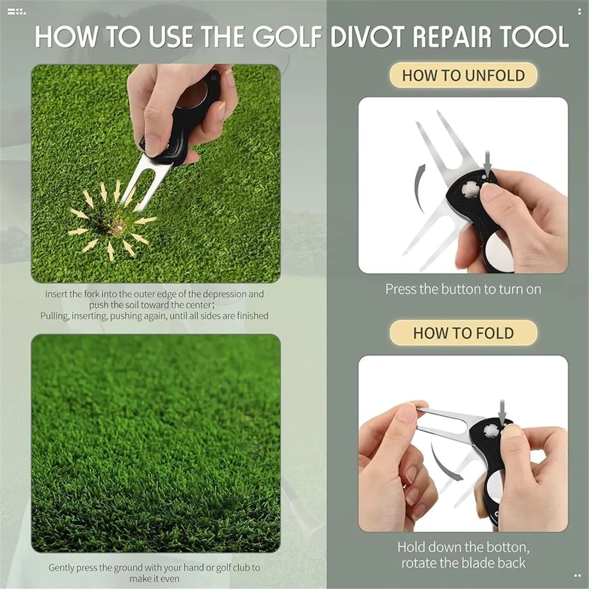 618 Mega Sale For Skylety 4 Pcs Golf Divot Repair Tool Metal Foldable Golf Divot Tool with Magnetic Pop-Up Button Ball Marker