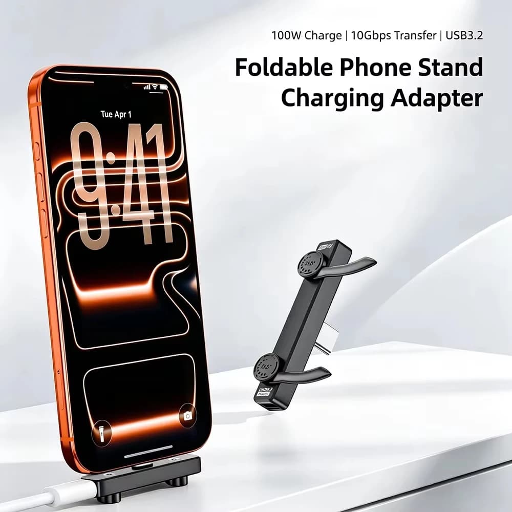 100W USB-C OTG 10Gbps Fast Charging Foldable 2-in-1 Phone Stand USB 3.2 Adapter Support Headphone Audio For Phone