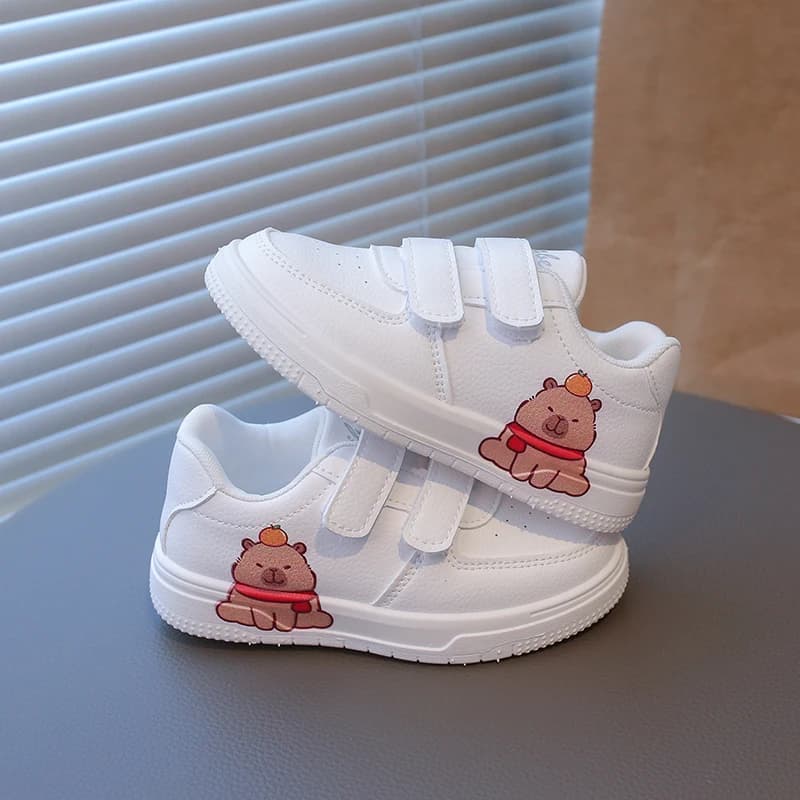 Sneakers Bianche per Bambini, Scarpe Casual Unisex per Ragazzi e Ragazze, Design Classico con Cartone Animato Capibara, Traspiranti e Antiscivolo