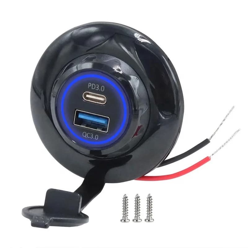 Caricatore USB-C da Auto con Montaggio a Pannello 12-24V con 2 Porte PD Ricarica Rapida USB per Telefoni Cellulari