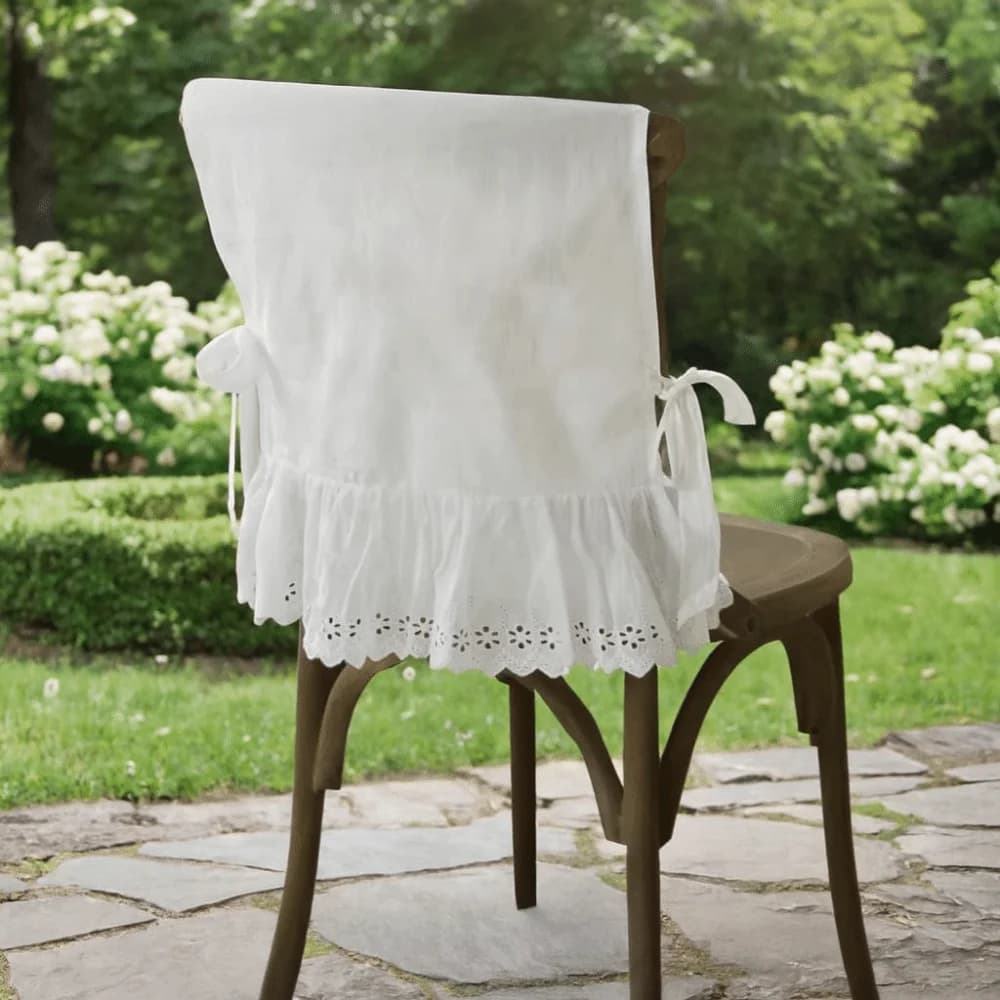 Simple Lace-trimmed French Chair Back Cover Hollow Design White Chair Cushion Ruffle Cotton Chair Backrest Cover Living Room
