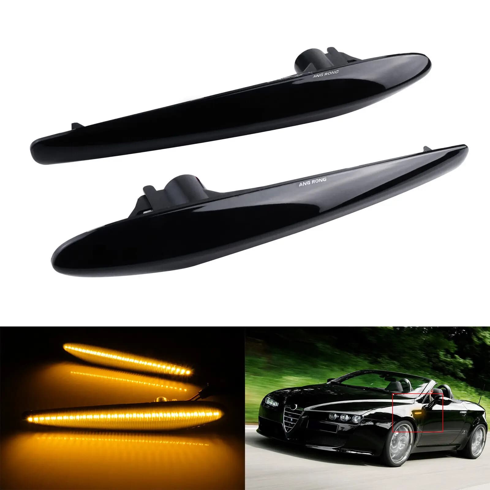 Indicatori di direzione laterali a LED sinistro + destro con lente nera per Alfa Romeo Brera Spider 159 Saloon Estate 939