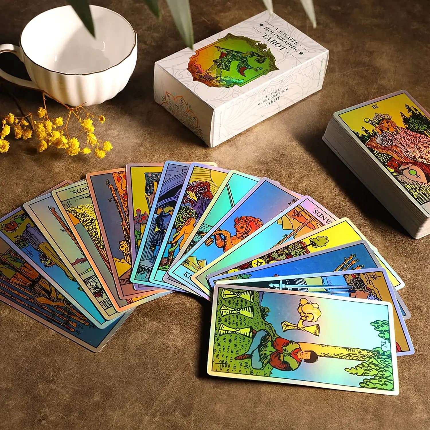 Mazzi di carte dei tarocchi MagicSeer arcobaleno da 10,3 * 6 cm, carte dei tarocchi e set di libri per principianti, mazzo di tarocchi olografico