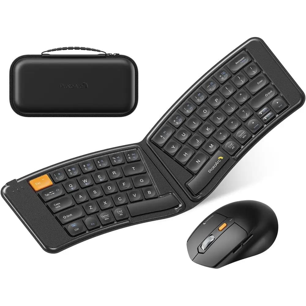 Combo Tastiera e Mouse Bluetooth Pieghevole Portatile, Design Ergonomico Diviso, 3 Dispositivi, Ricaricabile, per iPad, Tablet, iPhone, Laptop