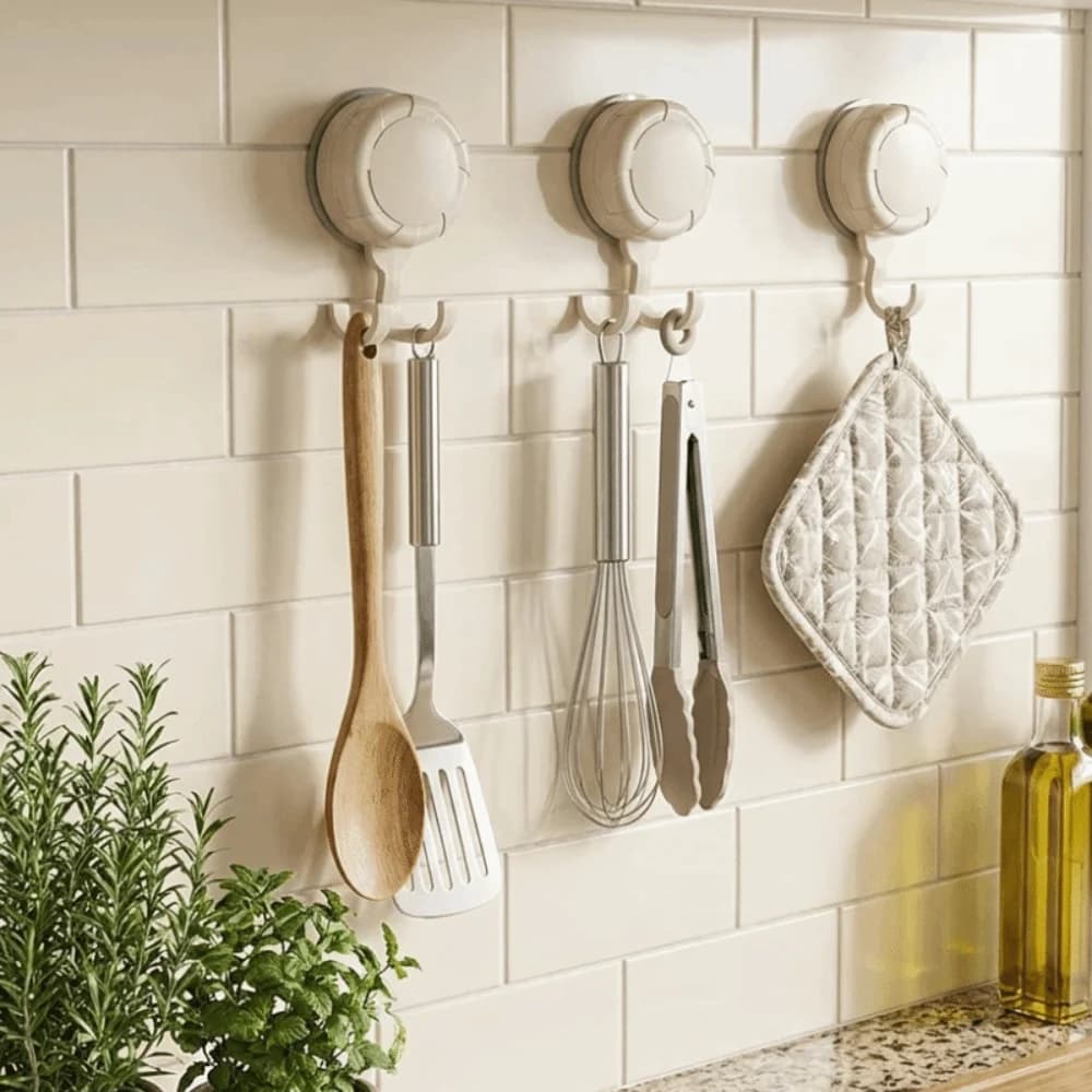 3Pcs Waterproof Suction Cup Hooks Detachable Reusable Bathroom Towel Hooks Punch-free Wall Mounted Wall Hooks for Key,Loofah,Bag