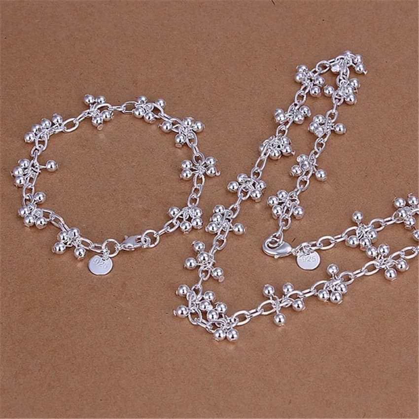 Nuovo arriva 925 Sterling Silver Pretty bead bracciali neckalce per le donne fashion Party set di gioielli da sposa regali carini