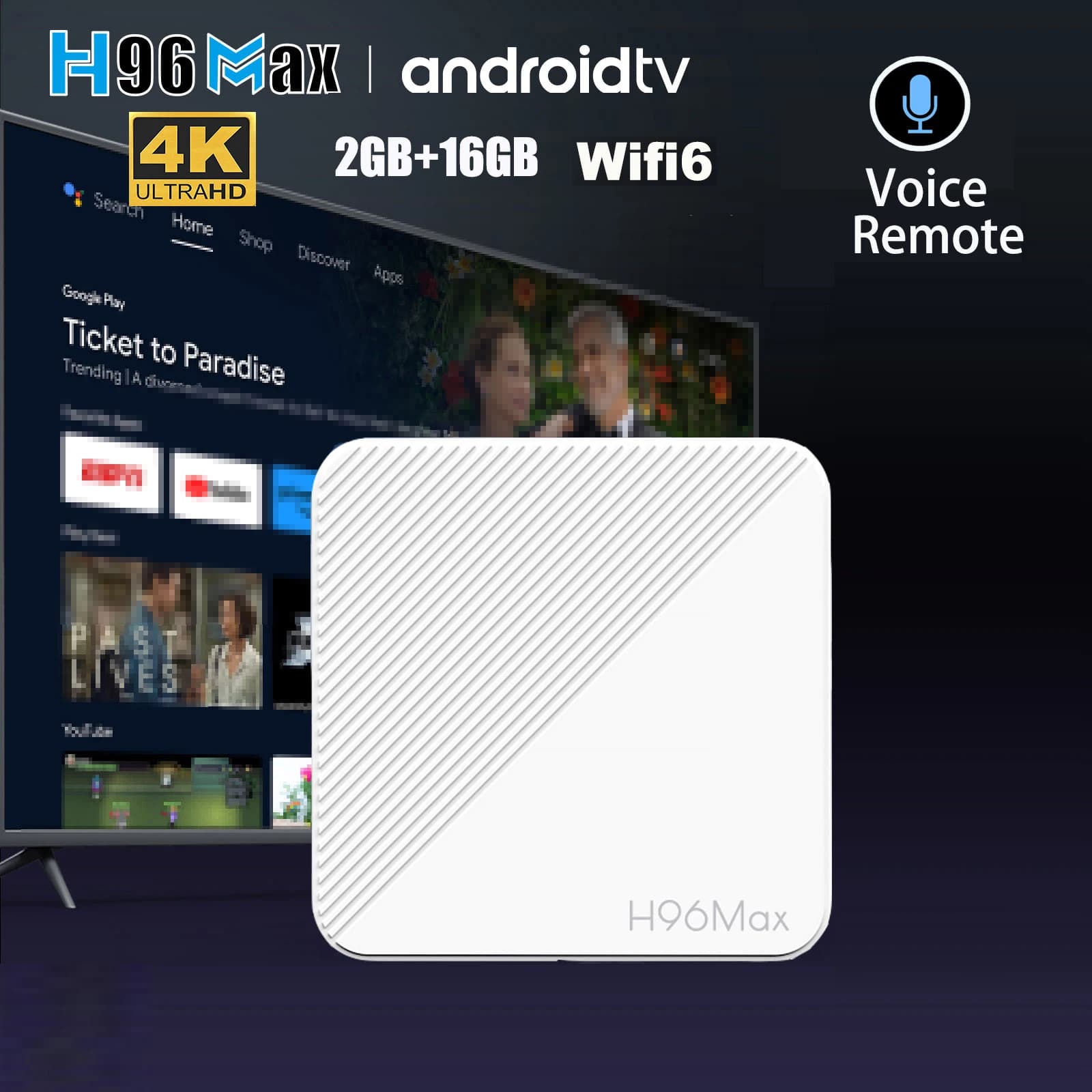 H96 MAX Android TV BOX Allwinner H313 2.4G 5G Wifi6 BT5.4 Telecomando con Assistente Vocale LAN 100M Globale