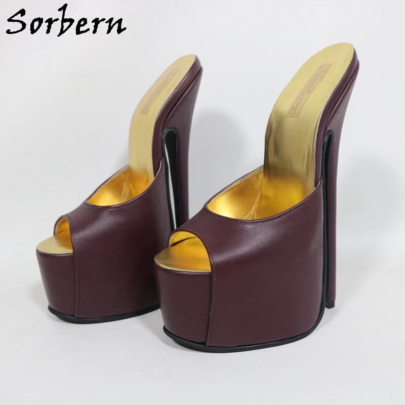 Sorbern Pantofole da donna rosse vino personalizzate Punta aperta Piattaforma nascosta Scarpe estive Tacco alto 20 cm Tacchi a spillo Presentazioni aziende produttrici giochi Donna