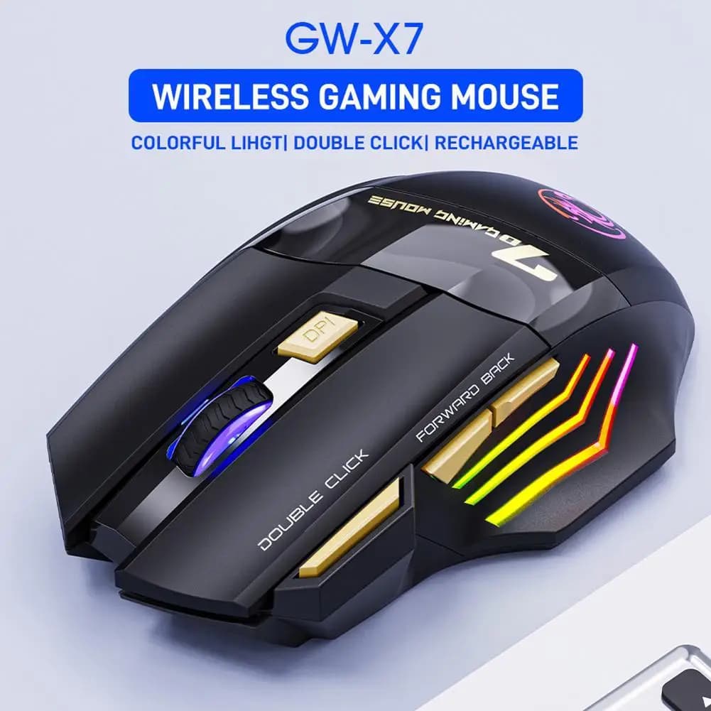 Wireless RGB Mouse for Gamer, Silent Gaming Ergonomic Mouse and Rechargeable for Laptop and PC