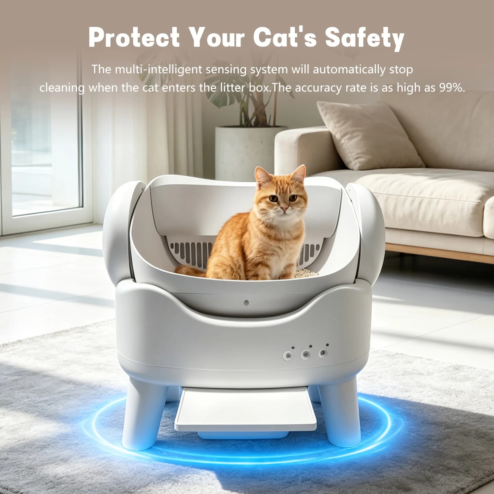 Lettiera autopulente per gatti, toilette automatica silenziosa, design aperto e spazioso per tutte le taglie di gatti, bordi alti anti-schizzi