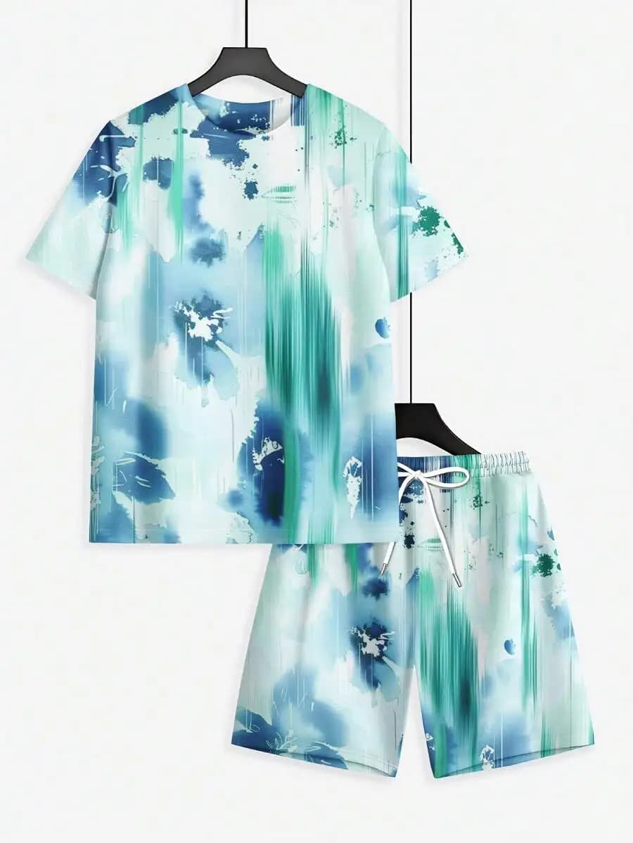 T-shirt e pantaloncini da uomo con stampa 3D a maniche corte, set casual da spiaggia per l'estate